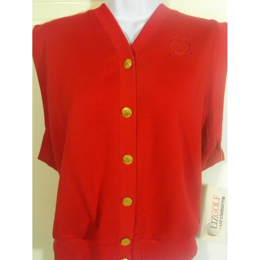 NWT LIZ CLAIBORNE LIZ GOLF BUTTON VEST L CARDIGAN